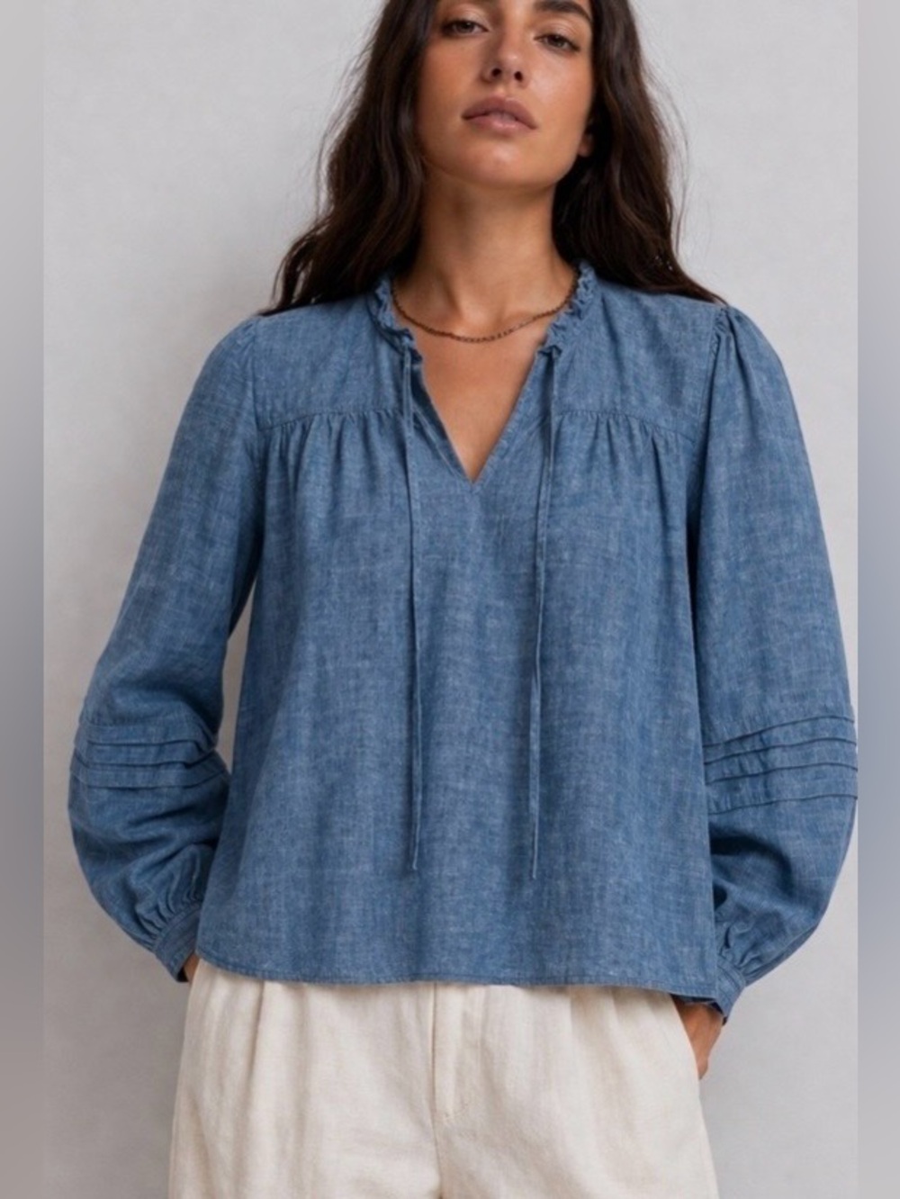 J. Crew Chambray Blue V-Neck Peasant Tunic